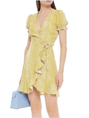 Diane Von Furstenberg Yellow and White Animal Print Wrap Dress